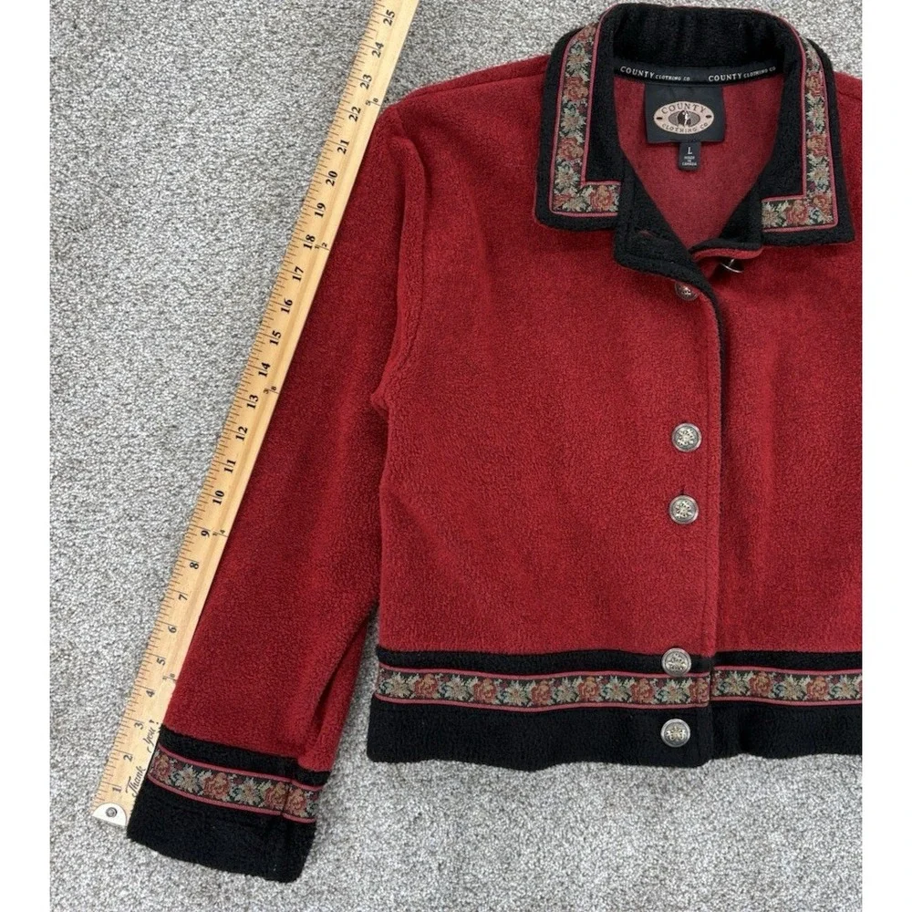 Vintage Country Clothing Fleece Coat Womens L Red Floral Canada Made Cottagecore